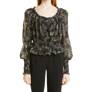 Cinq a Sept Edith Floral Chiffon Peplum Top in Glow Worm Multi size XS